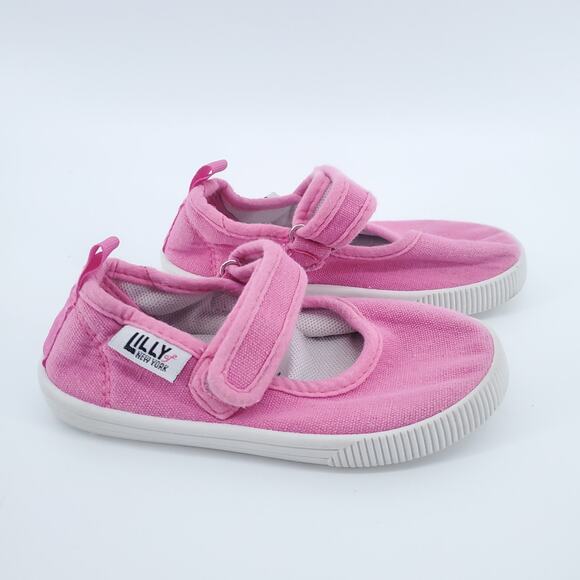 Lily NY Girl Bright Pink Mary Jane Canvas Playground School Slip On Shoe 7T - Picture 1 of 7